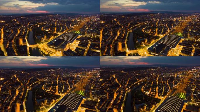 日落天空之夜照明苏黎世城市景观交通街道空中全景4k延时瑞士