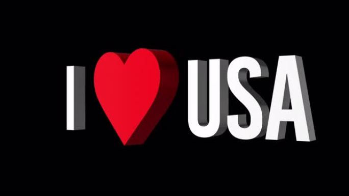 我爱美国。文本和心脏3d。阿尔法通道