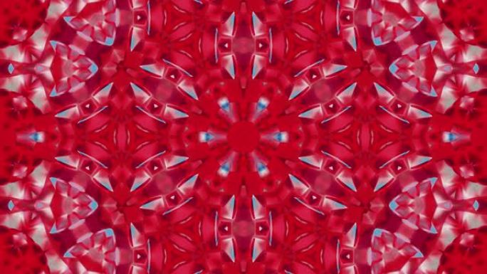 3D时尚循环抽象bg。液体红色对称图案，如万花筒，带波。明亮的液体玻璃波浪形结构，具有美丽的渐变颜色