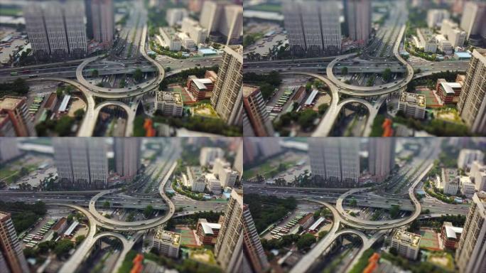 白天广州城市景观著名交通路口空中全景倾斜-换挡4k中国
