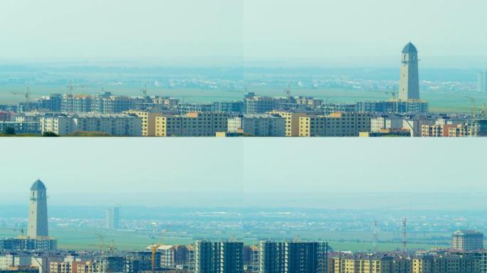 相机移动缓慢显示了工业城市Magas的视图