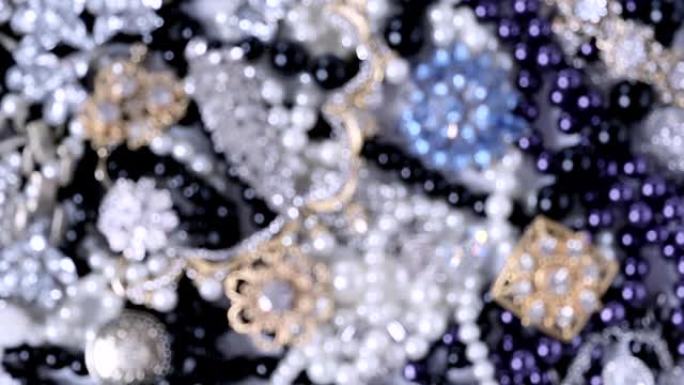 珠宝背景与珍贵的闪亮宝石，珍珠和钻石为女性