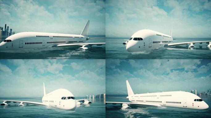 坠毁在城市海湾的水中后，一架无品牌的商用飞机