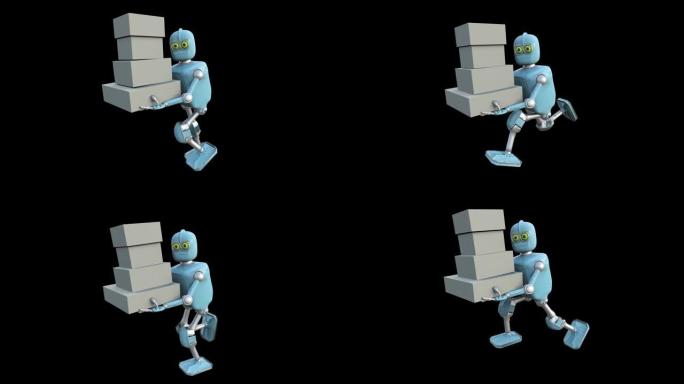 送货机器人运行包裹送货卡通风格3d渲染