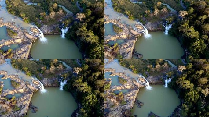 岩石上的瀑布和圆池鸟瞰图