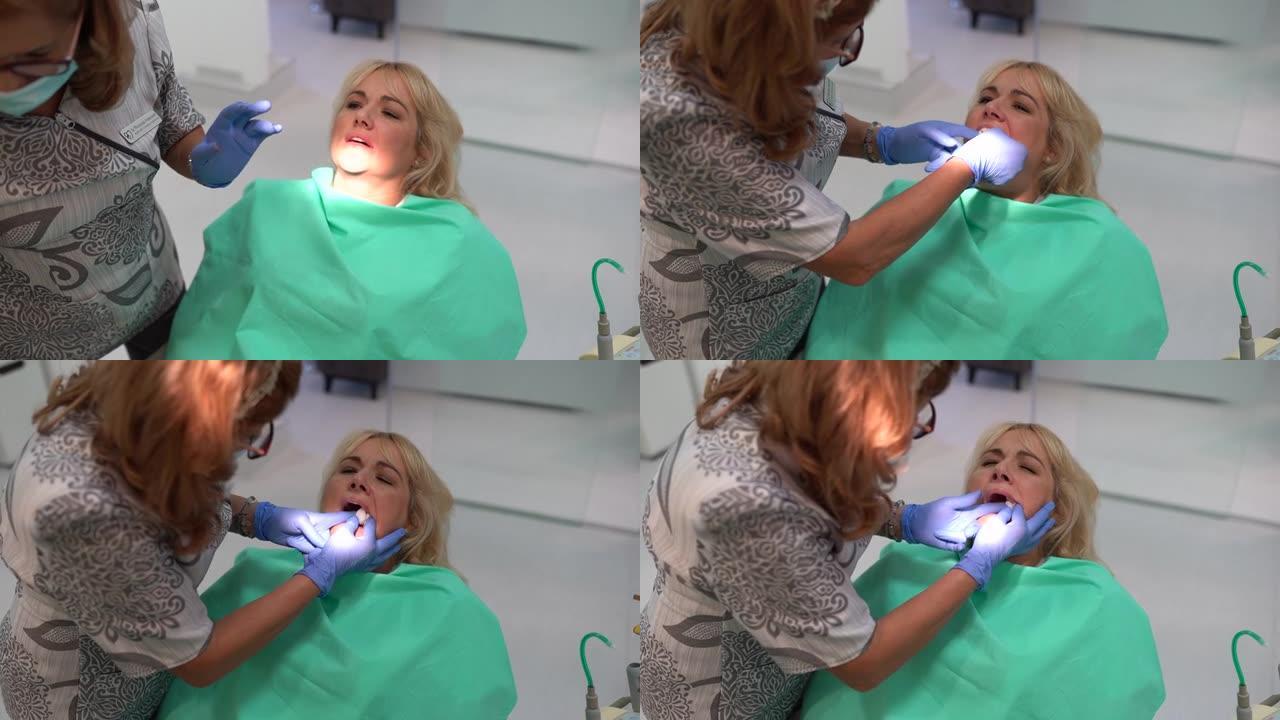牙医拔掉病人的牙齿。