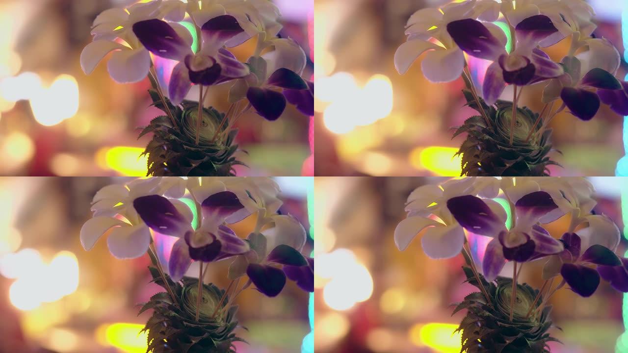用菠萝和兰花装饰霓虹灯