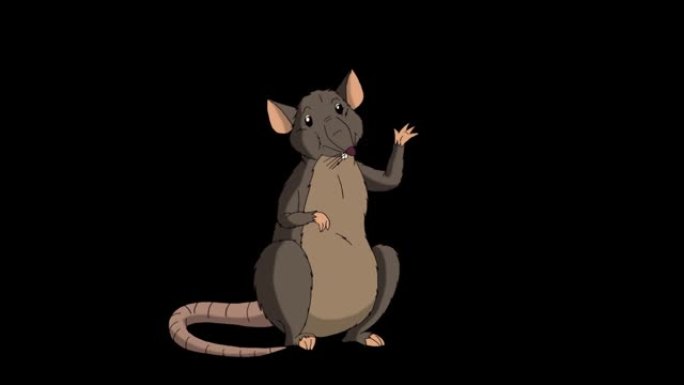 棕色老鼠问候并挥舞着它的爪子动画阿尔法哑光