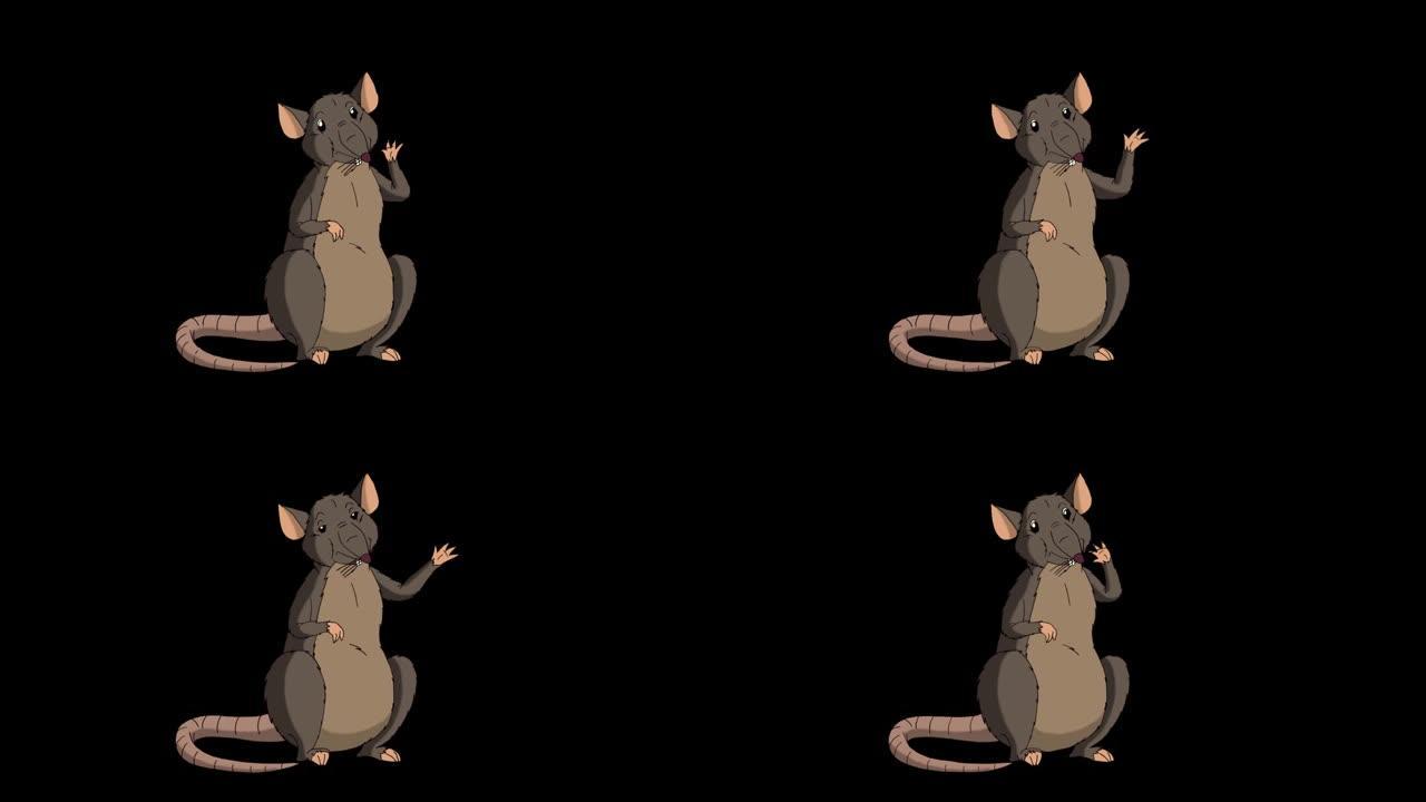 棕色老鼠问候并挥舞着它的爪子动画阿尔法哑光