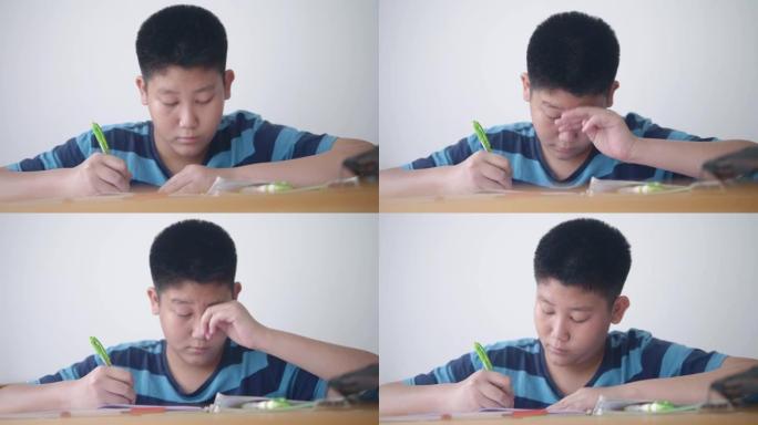 亚洲青春期男孩在家做作业，教育理念。