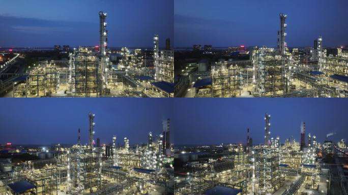 石油炼化石化工厂夜景航拍