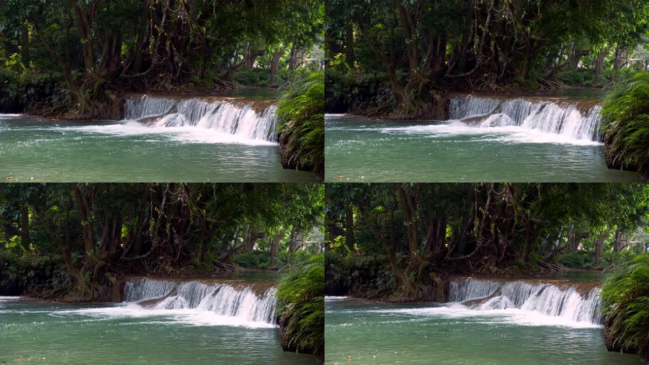 泰国森林深处的瀑布。