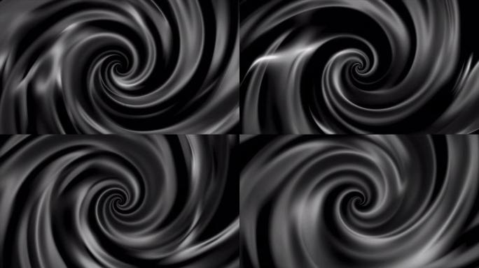 黑白无止境的旋转螺旋，无缝循环。动画。抽象旋转螺旋移动和催眠，单色