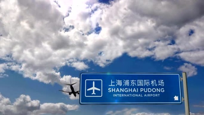 飞机降落在中国上海浦东