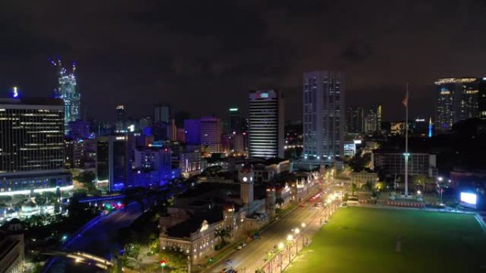 飞越吉隆坡市中心著名的宫殿交通广场航拍4k马来西亚全景