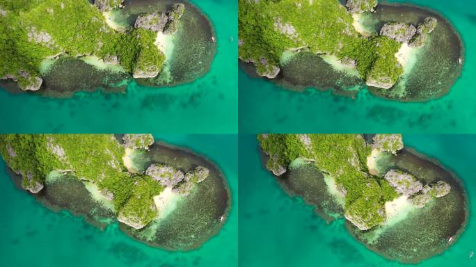 有雨林的岩石岛，鸟瞰图。菲律宾卡拉莫安群岛