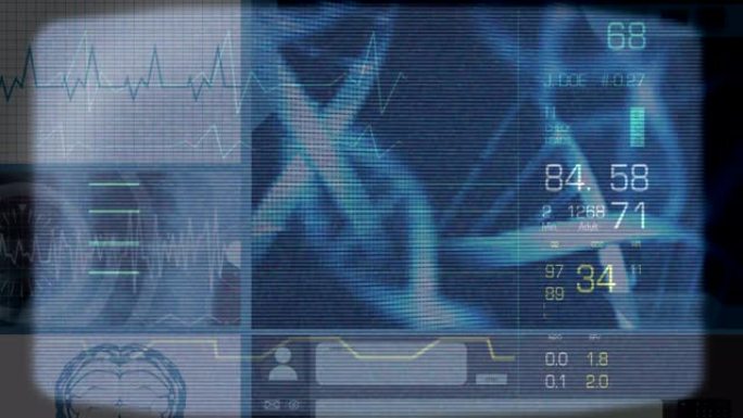 蓝色背景上DNA菌株的心电图动画