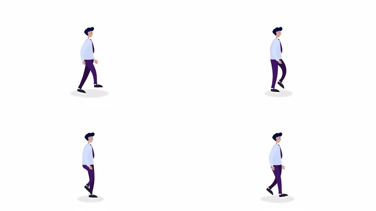 伙计，商人在走路。2d动画。白色背景