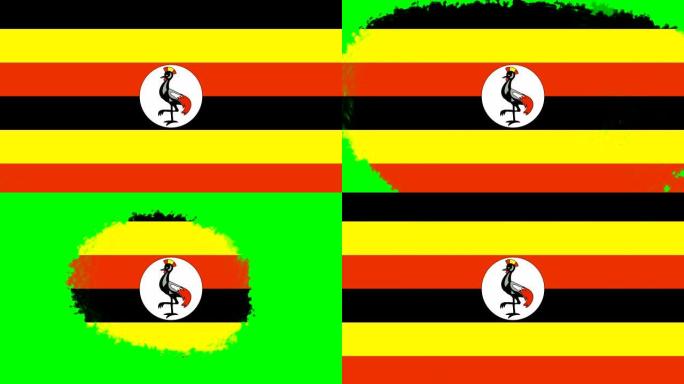 4K - 3种不同的油漆笔刷风格过渡动画与乌干达国旗