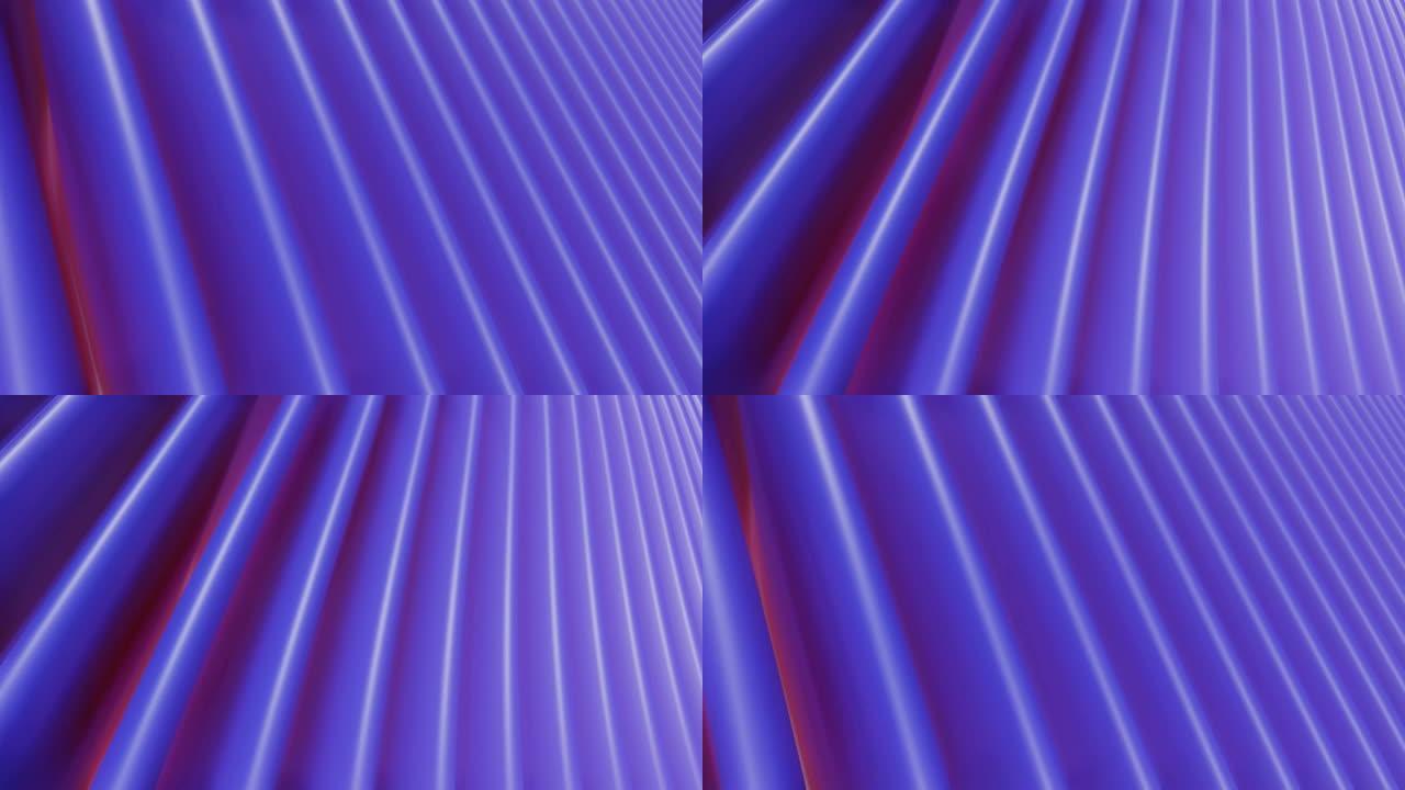 3d波浪背景，蓝色和红色的抽象亮线，动画4k循环