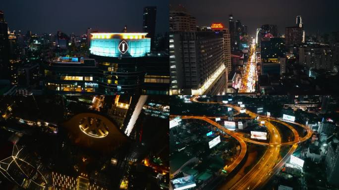 泰国-曼谷-城市夜景-航拍