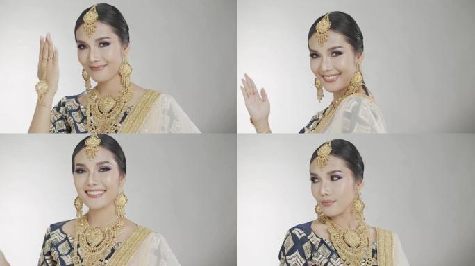 印度美女脸完美化妆婚礼新娘，肖像美女