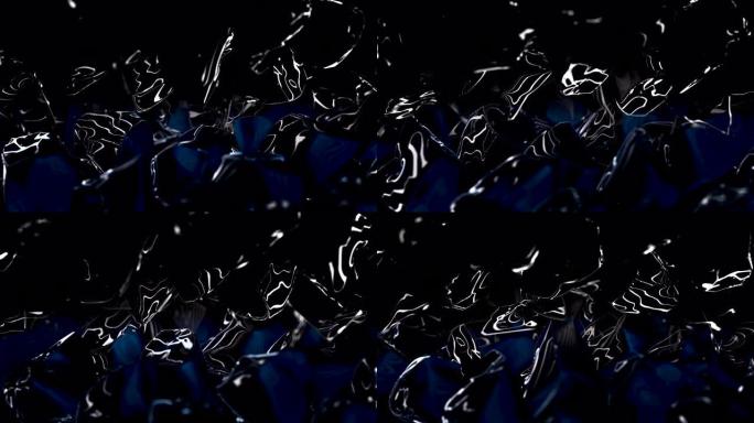 抽象乳胶黑色闪亮纹理，波浪形光滑表面，光亮，无缝环。动画。发光的波浪状黑色物质无休止地移动，单色