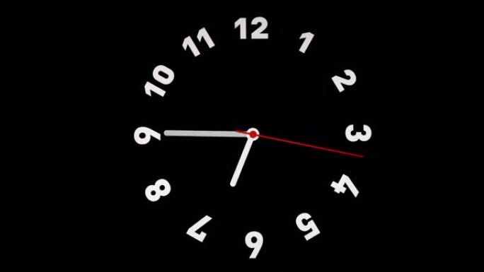 黑色背景上时钟的时间流逝与时钟指针的移动