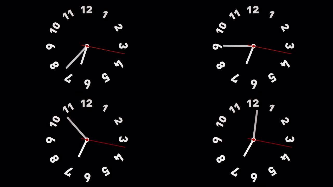 黑色背景上时钟的时间流逝与时钟指针的移动