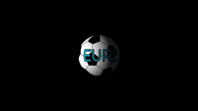 旋转的3d足球和文本欧元2020的循环现实动画。4k分辨率，包括阿尔法通道。具有Alpha (透明背