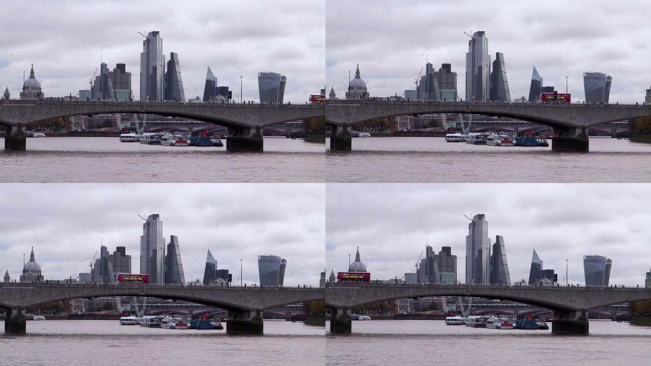 交通通过河上的桥天际线商务区宣传片