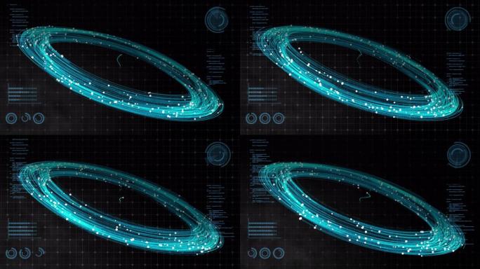 HUD屏幕未来技术背景3D网络轨道世界互联网网络连接链接，3D渲染高科技数字分析数字数据概念。