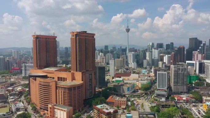 吉隆坡市中心著名酒店购物中心综合体航空全景4k马来西亚