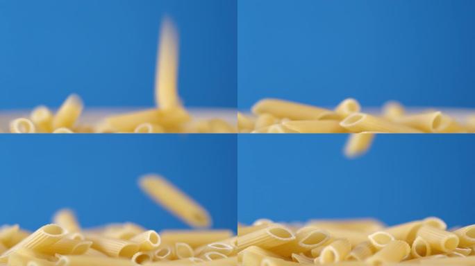 意大利面干通心粉落在桌子上。