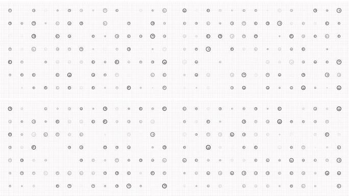 带有表情符号的无缝图案背景。动画。小表情符号，笑脸，在网格上慢慢眨眼。白色背景