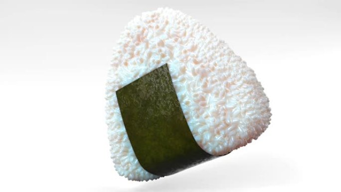 白底紫菜包裹的Onigiri饭团。循环3D动画。