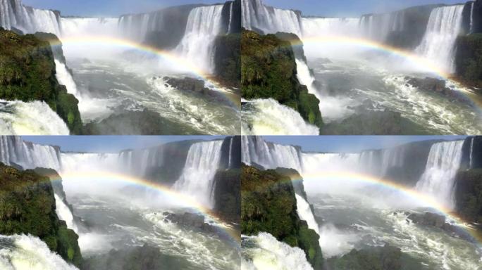 伊瓜苏瀑布在巴西和阿根廷接壤。伊瓜苏国家公园中令人印象深刻的水流