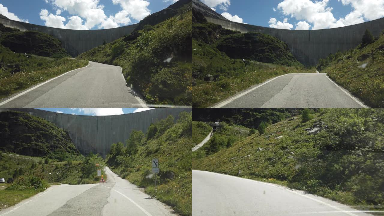 在前往瑞士瓦莱州莫伊尔湖的路上，从汽车上看到FPV