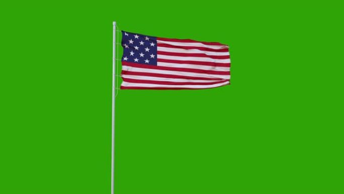 绿色屏幕上飘扬的美国国旗。4 k