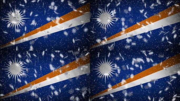 马绍尔群岛国旗降雪圈，新年和圣诞节背景，圈