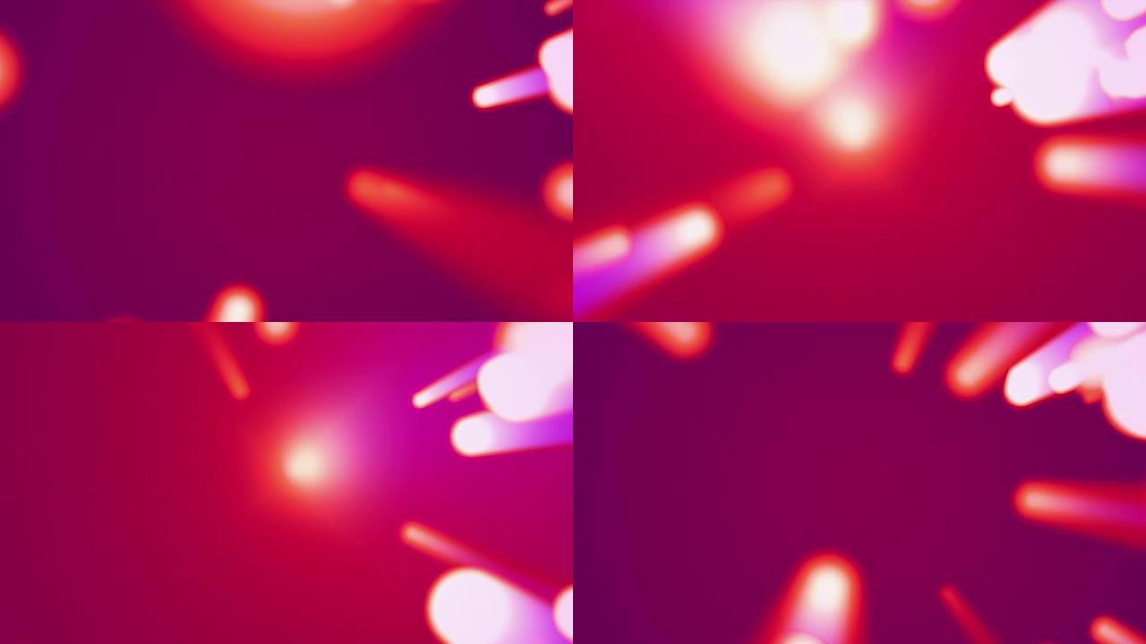 数字生成的视频循环，代表底视图，显示移动的聚光灯或舞台灯光，照亮五颜六色的烟熏环境，例如在迪斯科舞厅