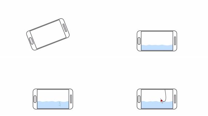 用智能手机钓鱼。智能手机娱乐概念，4k视频动画