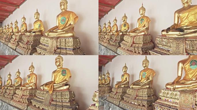 泰国曼谷市金佛像的详细视图。古老而美丽的雕塑，宗教的象征。亚洲著名的旅游目的地。