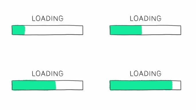 手绘绿色加载进度条动画与阿尔法通道，运动图形。