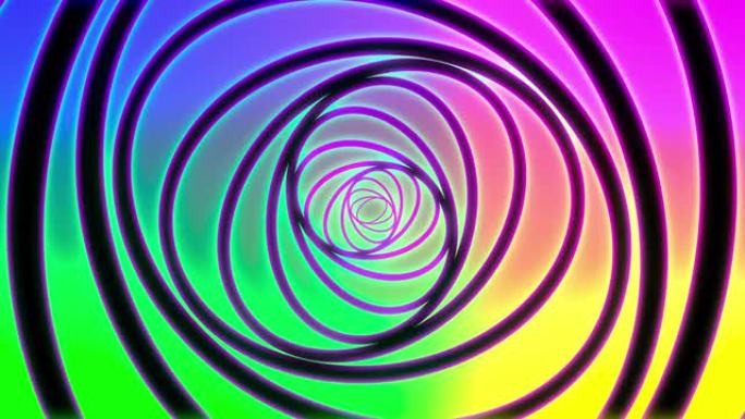 摘要彩虹螺旋psihodelic隧道背景。无缝循环4k动画。虚拟现实未来设计3d渲染