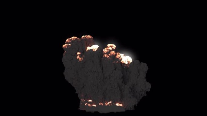 可燃燃料与浓浓的黑烟的巨大爆炸。带有alpha通道的孤立背景上的黑烟爆炸，燃料或炸药爆炸。