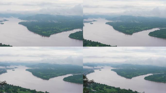 泰国和老挝人民民主共和国的湄公河边界鸟瞰图