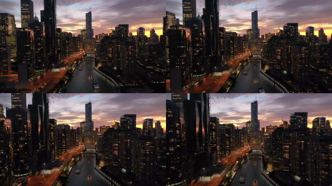 黄昏的芝加哥市中心