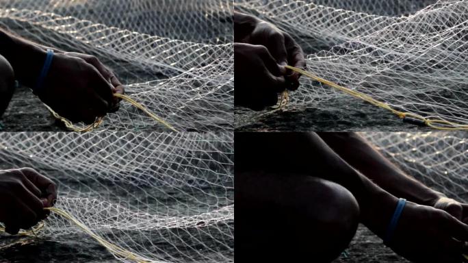 印度男子准备渔网