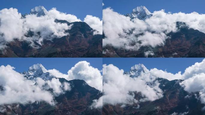尼泊尔萨加玛塔国家公园南切巴扎定居点附近的4k慢动作延时视图塔姆瑟库6608米山顶。珠穆朗玛峰大本营